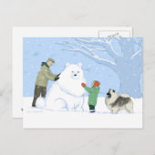 Keeshond Snow Dog | Niedlich Keesie WInter Scene Postkarte (Vorne/Hinten)