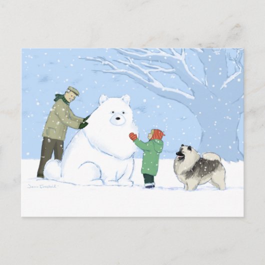 Keeshond Snow Dog | Niedlich Keesie WInter Scene Postkarte (Vorderseite)