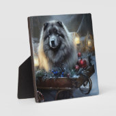 Keeshond Snowy Sleigh Weihnachtsdekor Fotoplatte (Vorderseite)