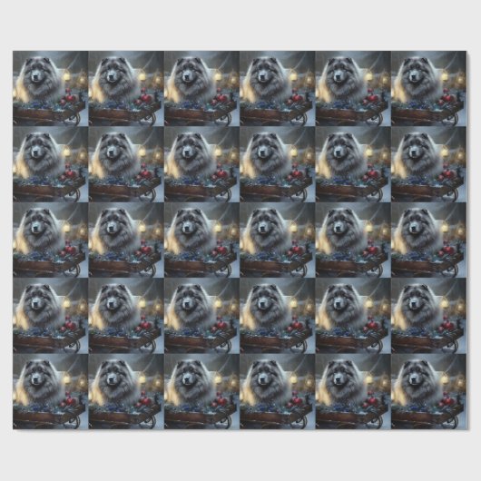 Keeshond Snowy Sleigh Weihnachtsdekor Geschenkpapier (Flach)