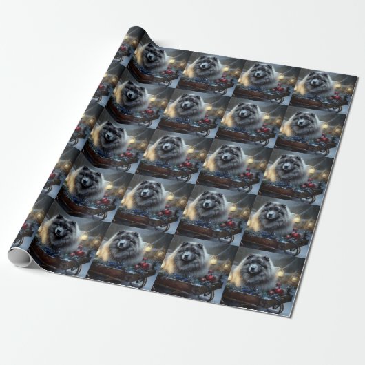 Keeshond Snowy Sleigh Weihnachtsdekor Geschenkpapier (Ungerollt)
