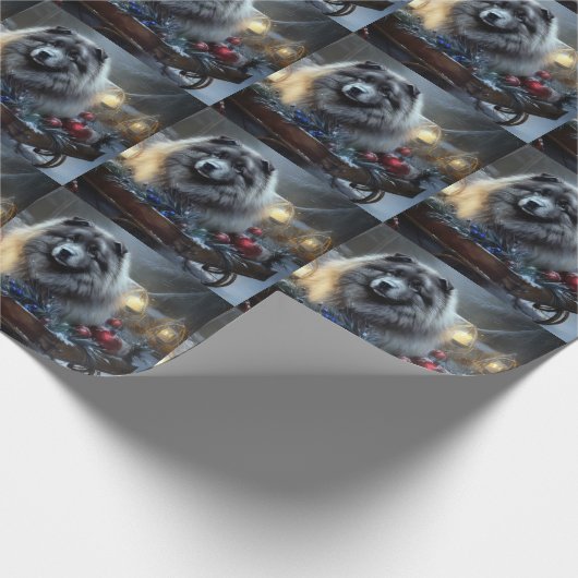 Keeshond Snowy Sleigh Weihnachtsdekor Geschenkpapier (Ecke)