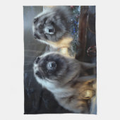 Keeshond Snowy Sleigh Weihnachtsdekor Geschirrtuch (Vertikal)