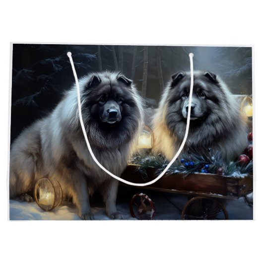Keeshond Snowy Sleigh Weihnachtsdekor Große Geschenktüte (Rückseite)