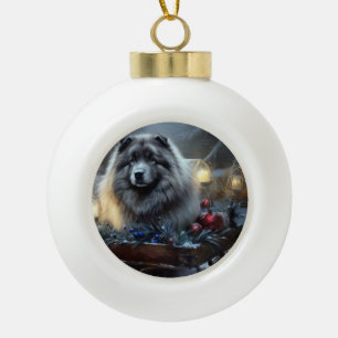 Keeshond Snowy Sleigh Weihnachtsdekor Keramik Kugel-Ornament