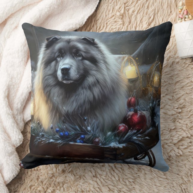 Keeshond Snowy Sleigh Weihnachtsdekor Kissen (Decke)