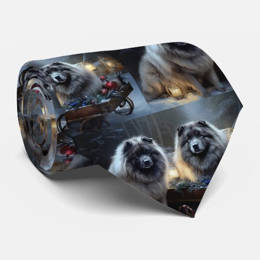 Keeshond Snowy Sleigh Weihnachtsdekor Krawatte (Gerollt)