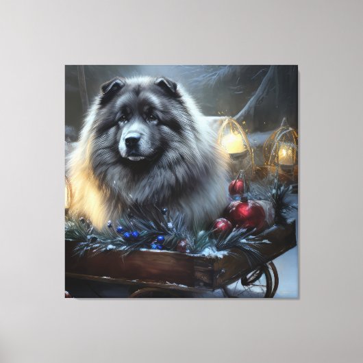 Keeshond Snowy Sleigh Weihnachtsdekor Leinwanddruck (Vorderseite)