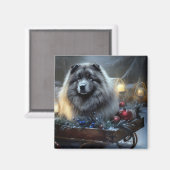 Keeshond Snowy Sleigh Weihnachtsdekor Magnet (Vorderseite/Rückseite)