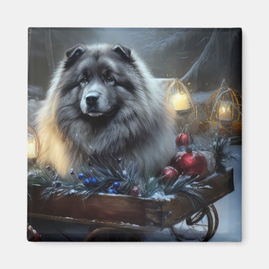 Keeshond Snowy Sleigh Weihnachtsdekor Magnet (Vorne)