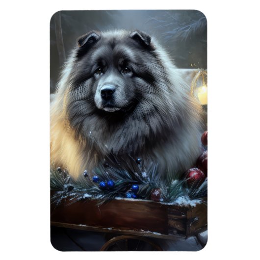 Keeshond Snowy Sleigh Weihnachtsdekor Magnet (Vertikal)