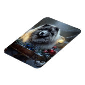 Keeshond Snowy Sleigh Weihnachtsdekor Magnet (Linke Seite)