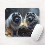 Keeshond Snowy Sleigh Weihnachtsdekor Mousepad (Mit Mouse)