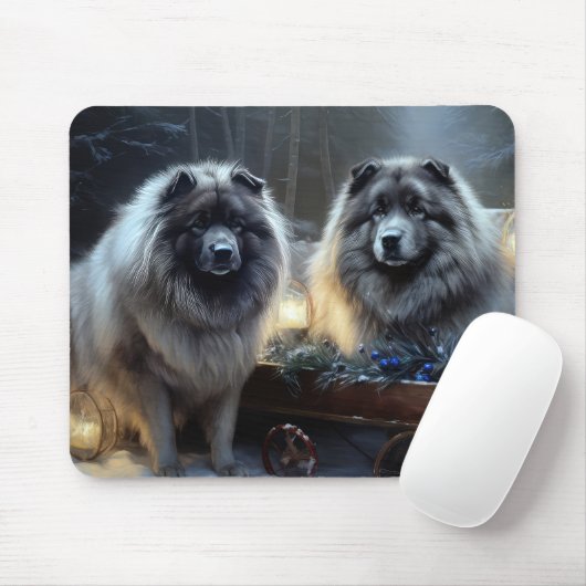 Keeshond Snowy Sleigh Weihnachtsdekor Mousepad (Mit Mouse)