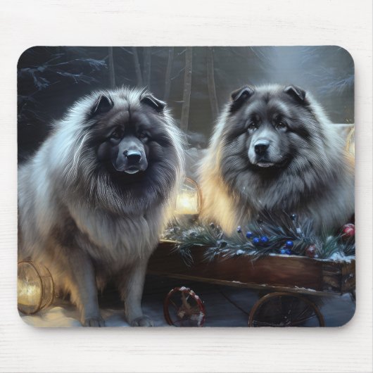 Keeshond Snowy Sleigh Weihnachtsdekor Mousepad (Vorne)