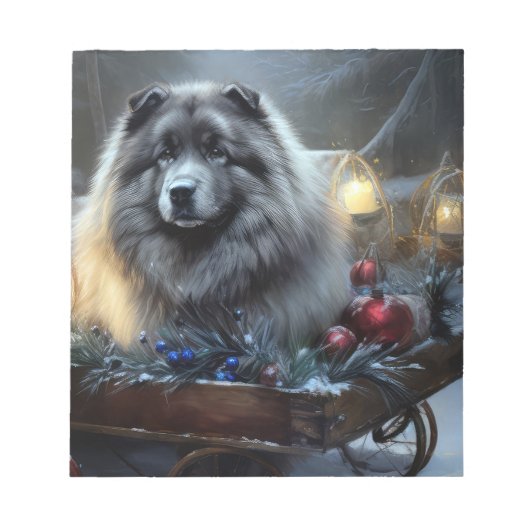 Keeshond Snowy Sleigh Weihnachtsdekor Notizblock (Vorderseite)
