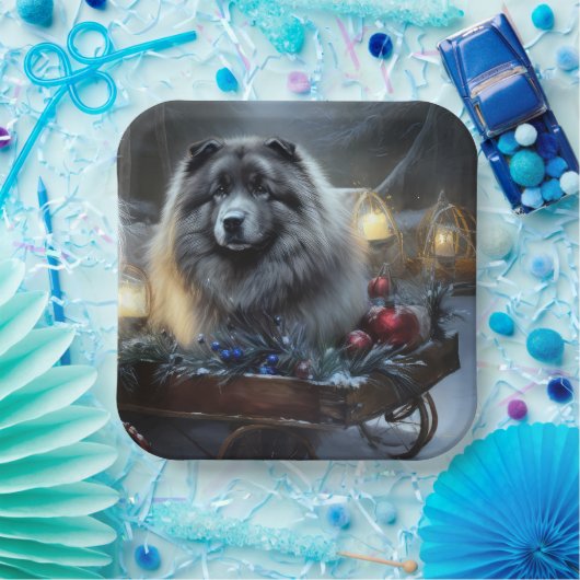 Keeshond Snowy Sleigh Weihnachtsdekor Pappteller (Party)