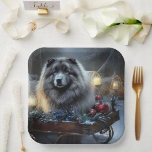 Keeshond Snowy Sleigh Weihnachtsdekor Pappteller