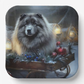 Keeshond Snowy Sleigh Weihnachtsdekor Pappteller (Vorderseite)