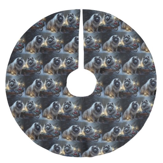 Keeshond Snowy Sleigh Weihnachtsdekor Polyester Weihnachtsbaumdecke (Vorderseite)