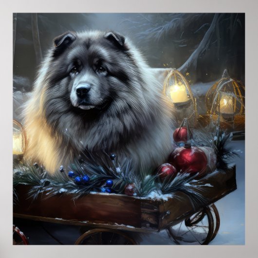 Keeshond Snowy Sleigh Weihnachtsdekor Poster (Vorne)