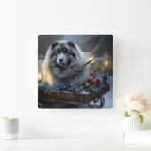 Keeshond Snowy Sleigh Weihnachtsdekor Quadratische Wanduhr (Zuhause)