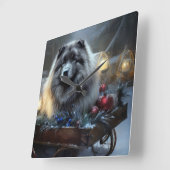 Keeshond Snowy Sleigh Weihnachtsdekor Quadratische Wanduhr (Winkel)