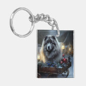 Keeshond Snowy Sleigh Weihnachtsdekor Schlüsselanhänger (Vorderseite links)
