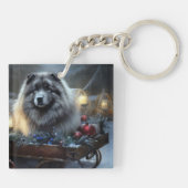 Keeshond Snowy Sleigh Weihnachtsdekor Schlüsselanhänger (Rückseite)