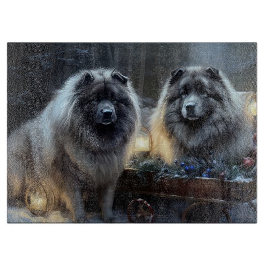 Keeshond Snowy Sleigh Weihnachtsdekor Schneidebrett (Vorderseite)