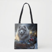 Keeshond Snowy Sleigh Weihnachtsdekor Tasche (Vorderseite)