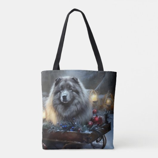 Keeshond Snowy Sleigh Weihnachtsdekor Tasche (Rückseite)