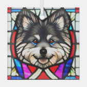 Keeshond "Stached Glass" Ornament Aus Glas (Vorderseite)