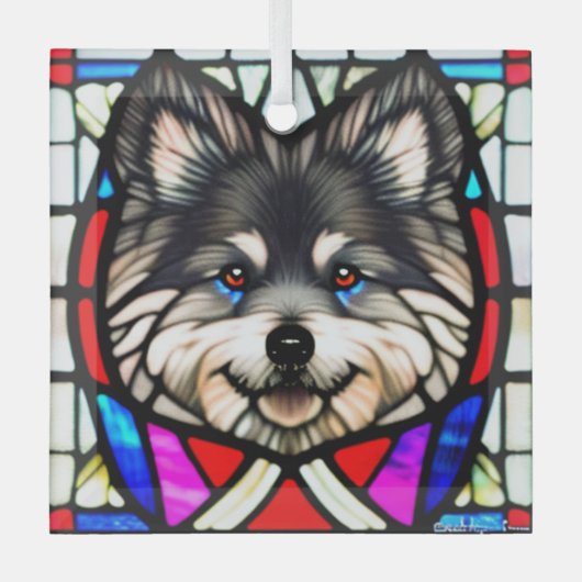 Keeshond "Stached Glass" Ornament Aus Glas (Vorderseite)