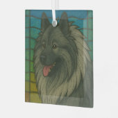 Keeshond "Stached Glass" Ornament Aus Glas (Vorderseite links)