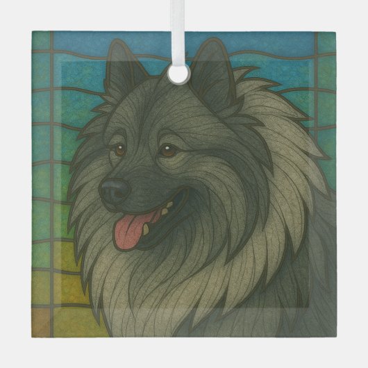 Keeshond "Stached Glass" Ornament Aus Glas (Vorderseite)