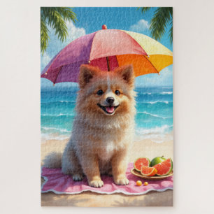 Keeshond Strand Entspannungsszene Puzzle