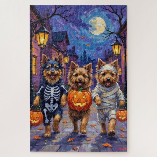 Keeshond Trick-or-Treating in Halloween-Kostümen Puzzle (Vertikal)