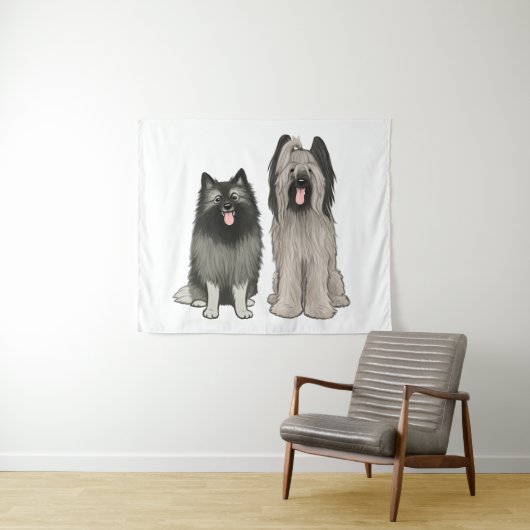 Keeshond und Briard Niedlich Cartoon Hunde Wandteppich (Beispiel (Horizontal))