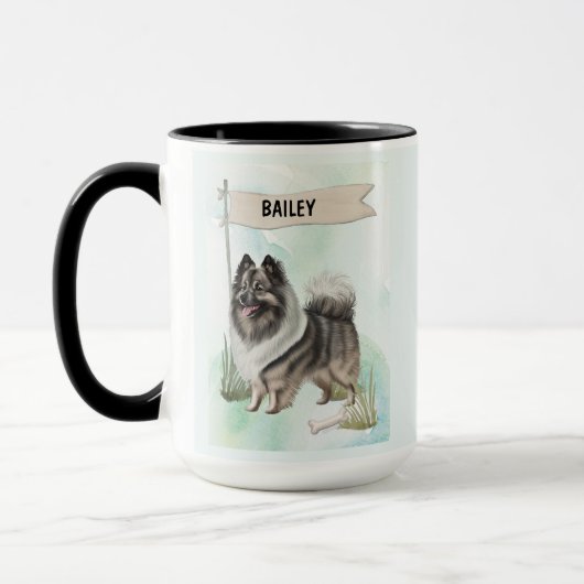 Keeshond-Wasserfarbe Personalisierter Hund Tasse (Links)