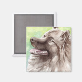 Keeshond Watercolor Portrait Magnet (Vorderseite/Rückseite)