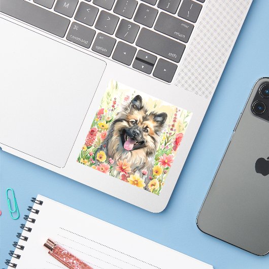 Keeshond Watercolor Sticker (Laptop mit iPhone)