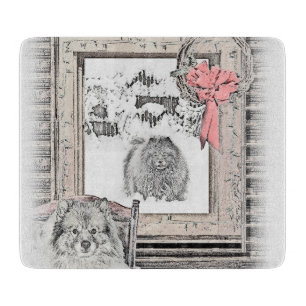 Keeshond Weihnachten Winter Fenster Malerei Hund K Schneidebrett