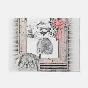 Keeshond Weihnachtsfenster Malerei Hund Kunst Fußmatte