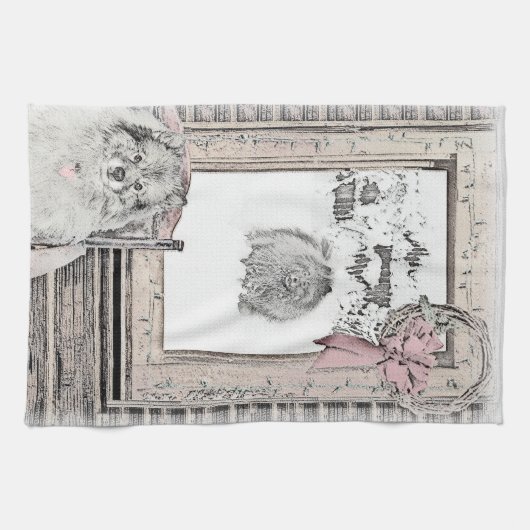 Keeshond Weihnachtsfenster Malerei Hund Kunst Geschirrtuch (Horizontal)