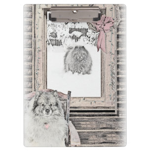 Keeshond Weihnachtsfenster Malerei Hund Kunst Klemmbrett