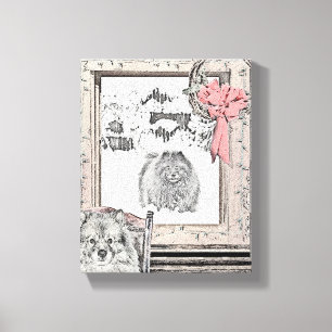 Keeshond Weihnachtsfenster Malerei Hund Kunst Leinwanddruck