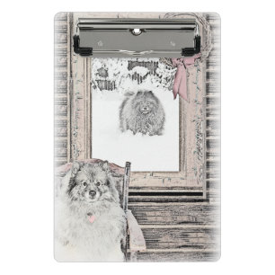 Keeshond Weihnachtsfenster Malerei Hund Kunst Mini Klemmbrett