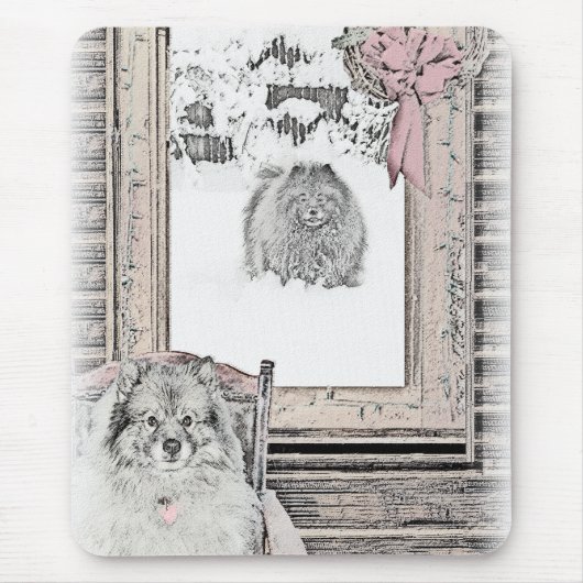Keeshond Weihnachtsfenster Malerei Hund Kunst Mousepad (Vorne)