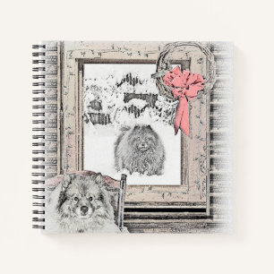 Keeshond Weihnachtsfenster Malerei Hund Kunst Notizblock